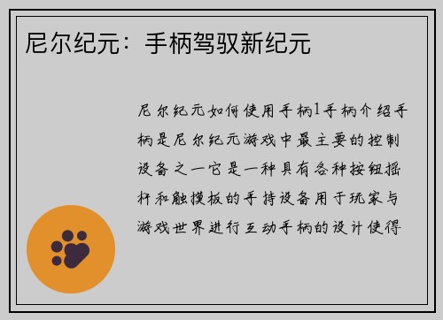 尼尔纪元：手柄驾驭新纪元
